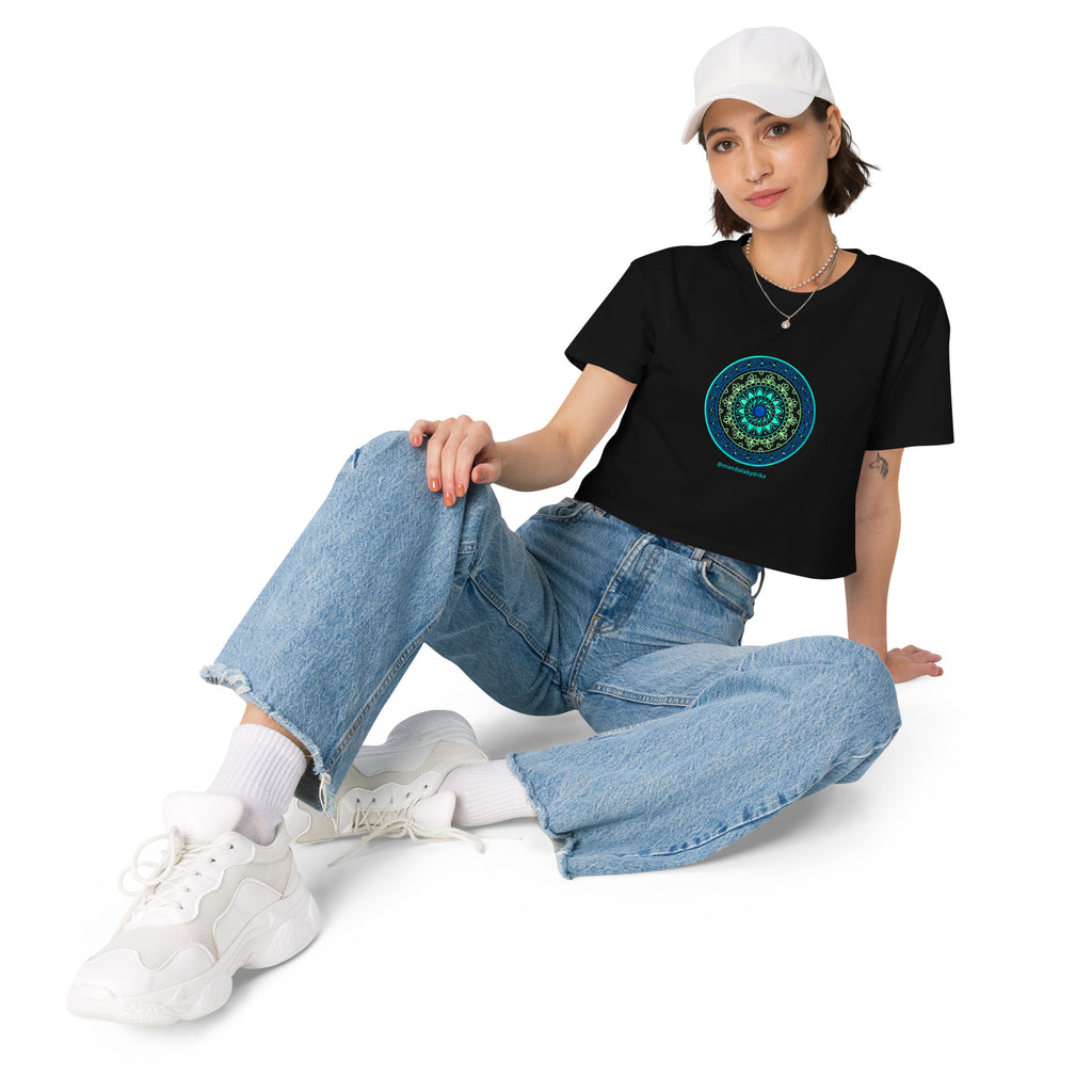 Blue mandala cropped top, lifestyle photo