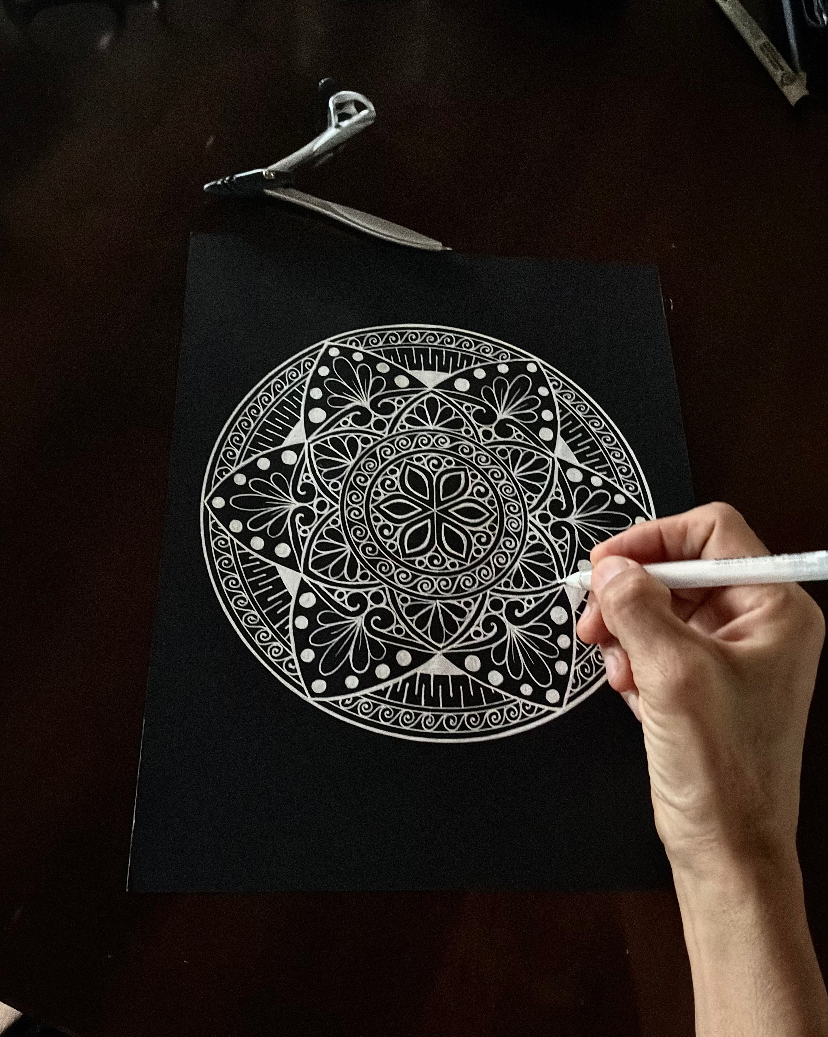 Hand-drawn mandala art process cosmos design mandalabydrika