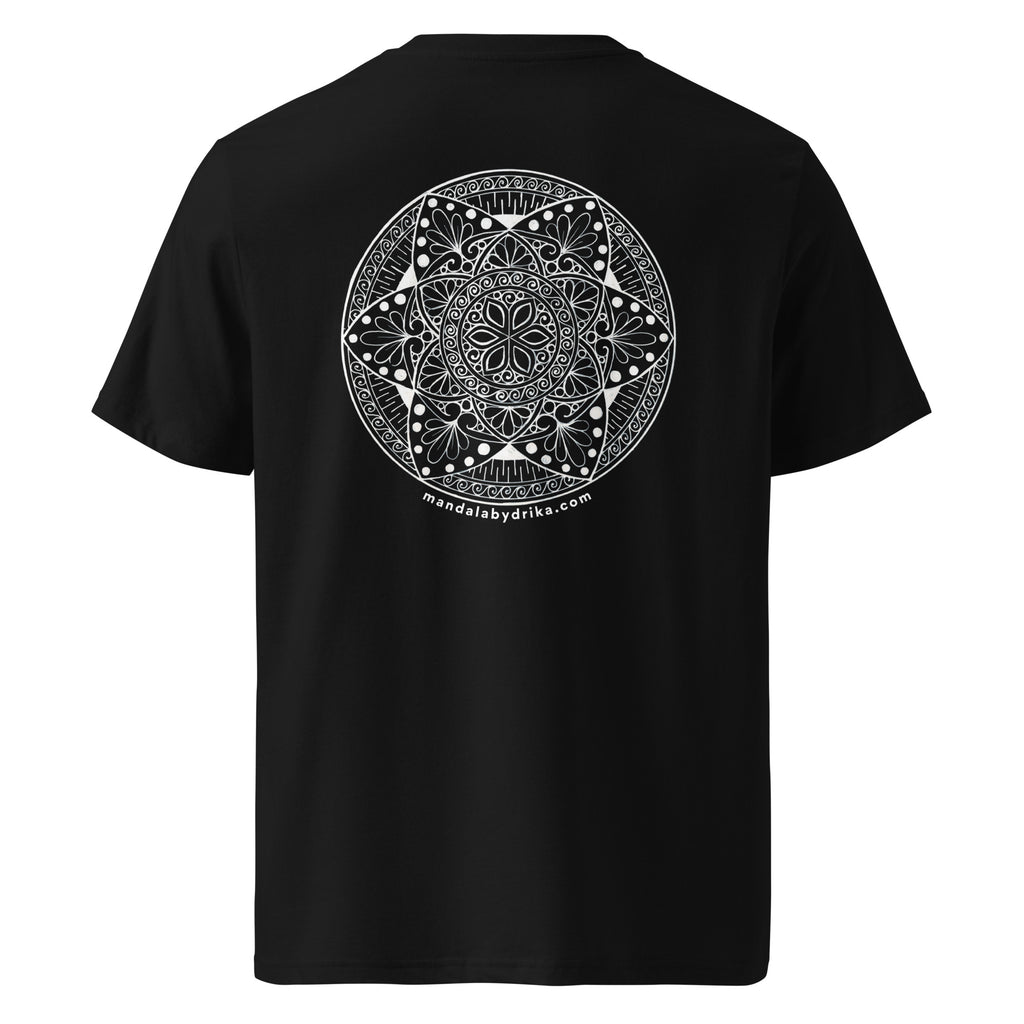 Cosmos Mandala black T-Shirt back print flat view mandalabydrika