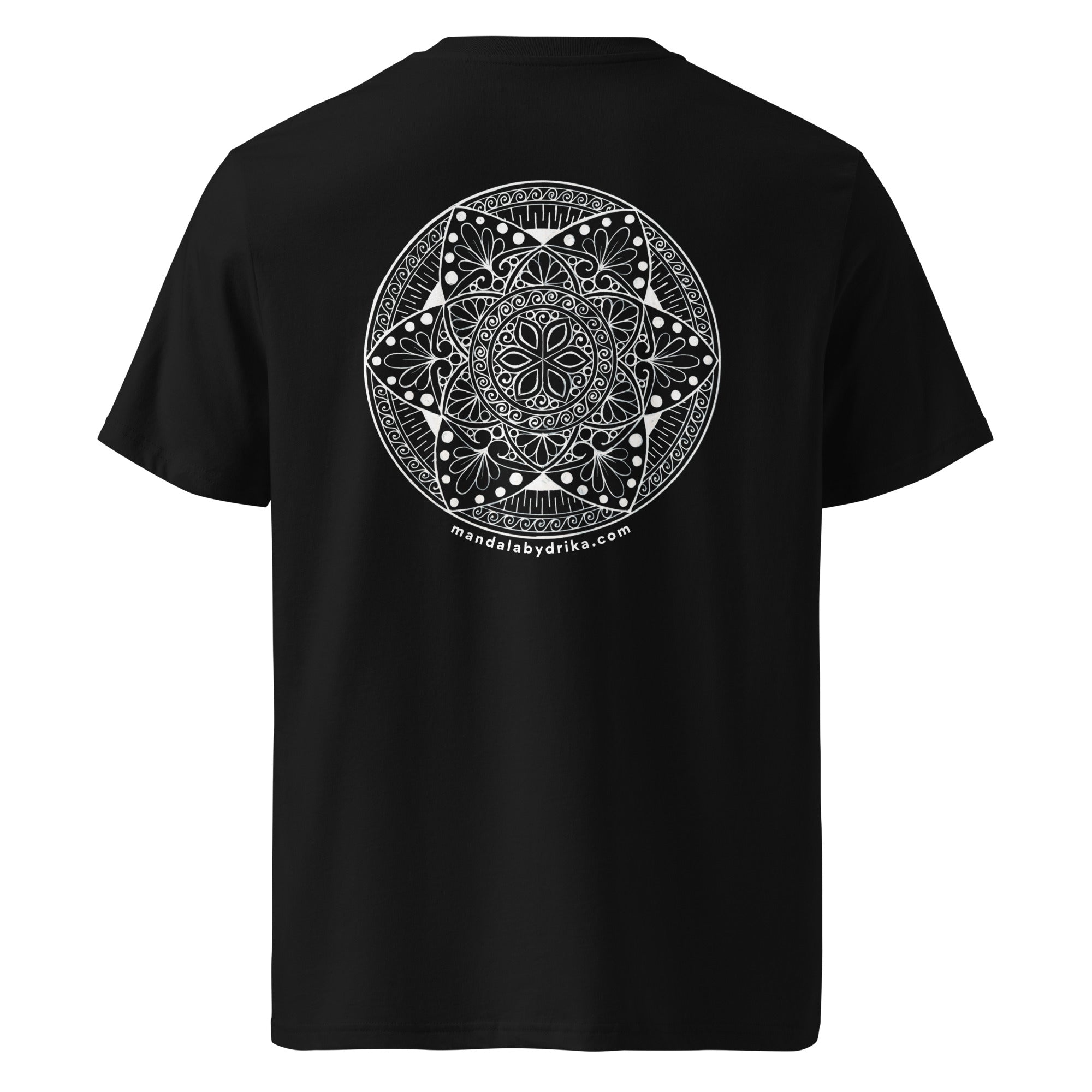 Cosmos Mandala black T-Shirt back print flat view mandalabydrika